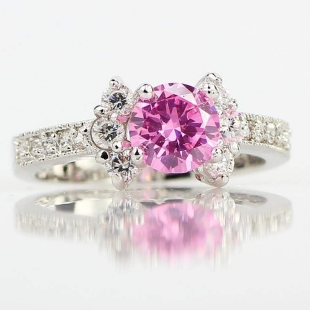 Pink White Topaz Bow White‎ Gold Filled CZ Silver